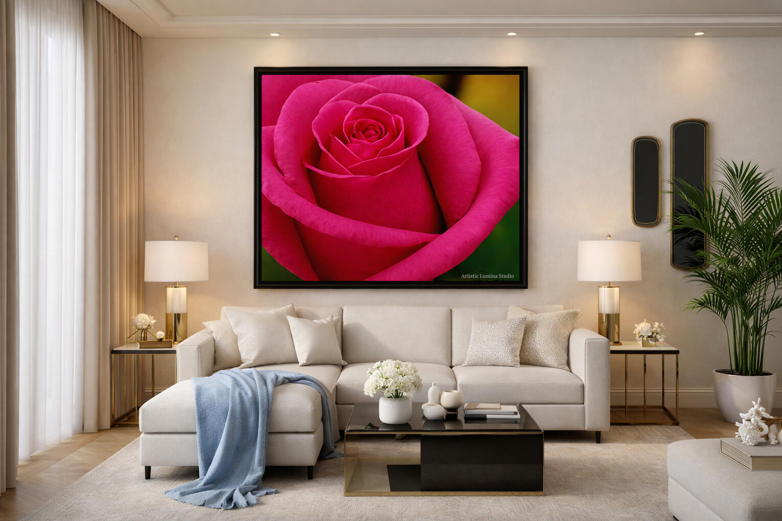 Artistic Lumina Studio hero image featuring pink rose petals.